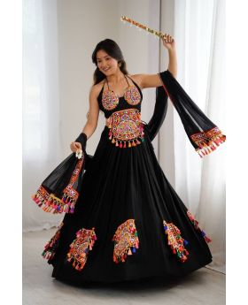 Heavy Rayon Navratri Lehenga Set with Real Mirror & Tassel Work