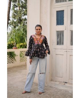 Kutchi Charm Navratri Peplum Kurti in Cotton Print