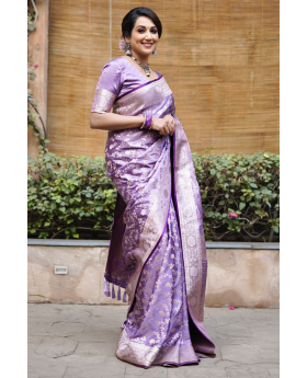Antique Silk Sarees in Lavender Banarasi with Jaal