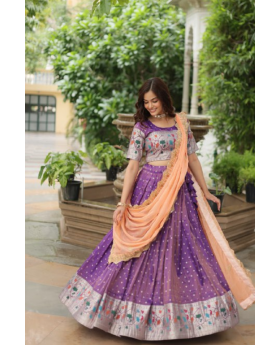 Lavender Cosmos Jequard Embroidered with Meena Weaving