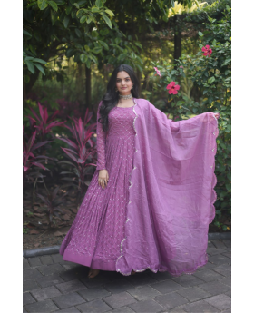 Lavender Faux Georgette gown with Dupatta Emboirdered