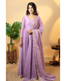 Lavender Pur Umbrella Gown with Soft Gold Crush Sillk
