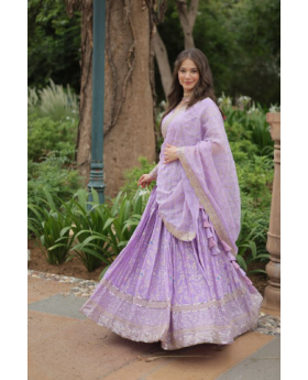 Lavender Choli Dupatta Set with Pure Dyable Viscose Jacquard Lehanga