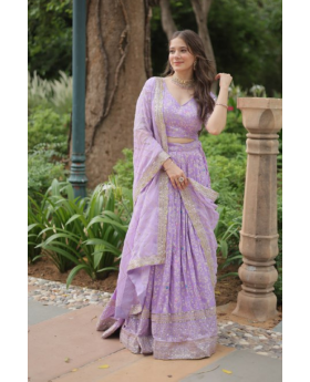 Lavender Pure Dyable Viscose Jacquard Lehanga Choli Dupatta Set