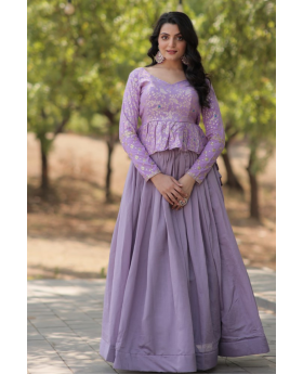 Lavender Glow Embroidered Vichitra Lehanga Top Set