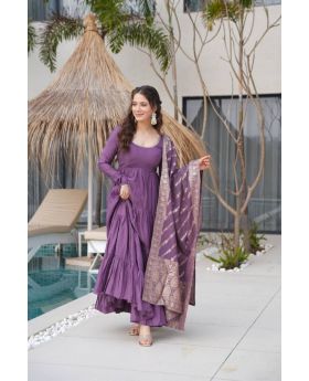 Lavender Soft Georgette Anarkali Gown With Georgette Dupatta Suit Set