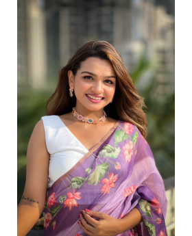 Zari Weaving Work on a Lavender Soft Silk Saree