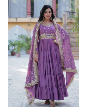 Sky Blue Star Georgette Dress with Embroidered Dupatta
