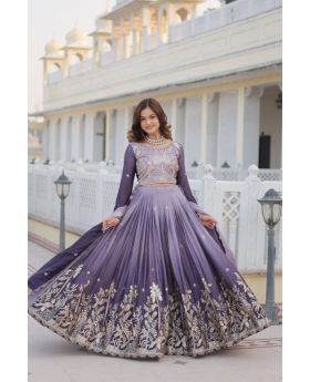Lavender Pure Peding Chinon Lehenga Choli Dupatta Set