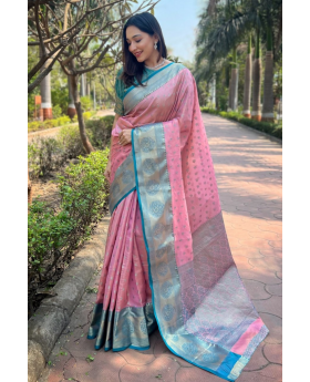 pale pink Traditional Zari Woven Saree in Kanchipuram Pattu