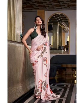 Light Pink Luxury Satin Silk Saree with Designer Moonga Silk Blouse