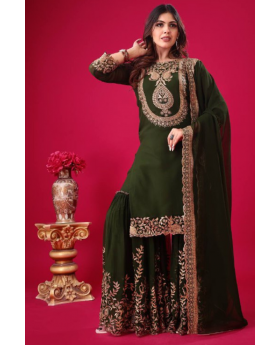 Blooming Faux Mehandi Sharara Dupatta Set in Georgette