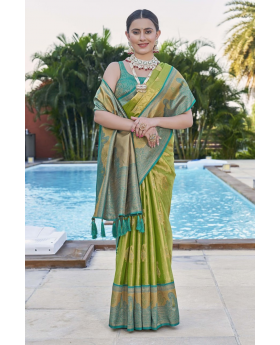 Mehandi's original Zari woven saree made of pure soft tissue