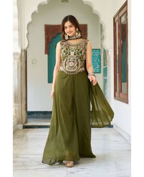 Mehandi Star Georgette Top Plazzo Set with Embroidered Top & Dupatta