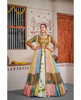 Multicolor Heavy Rayon Cotton Navratri Lehanga Choli With Jacket