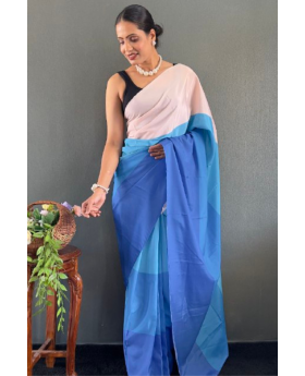Multicolored Saree Made of Natural Silk with Digital Printing