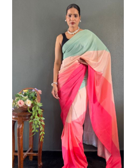 Digitally printed multicolored natural silk saree