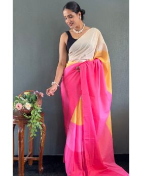 Digitally printed multicolored natural silk saree