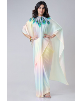 Digital Printing of Multicolored Satin Creap Silk Saree