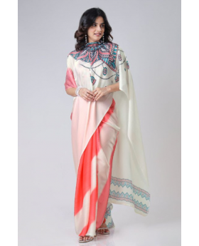 Digital Printing of Multicolored Satin Creap Silk Saree