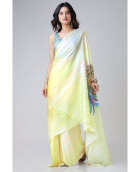 Digital Printing of Multicolored Satin Creap Silk Saree