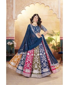 Multicolor Faux Georgette Embroidered Lehenga Blouse Set 