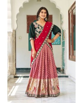Multicolor Mono Silk Lehenga Choli Set with Jacquard Embroidery