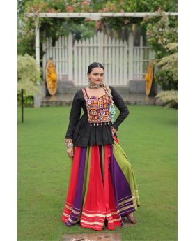 Multicolor Peplum Top & 8-Meter Flair Rayon Lehenga Set