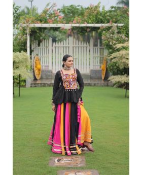 Multicolor Peplum Top & Rayon Lehenga Set Kutchi Gamthi Embroidery