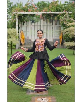 Multicolor Peplum Top & Rayon Lehenga Set Kutchi Gamthi Embroidery
