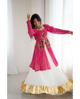 Navratri Faux Georgette Top & Butter Silk Lehenga