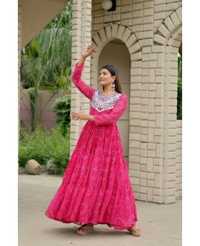 Navratri Georgette Gown with Mirror & Embroidery Work