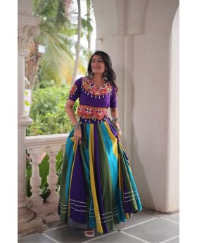 Navratri Lehenga Choli Set Roman Fabric with Gamthi Mirror Work