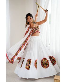 Navratri Rayon Lehenga Choli Set with Gamthi Real Mirror Work 