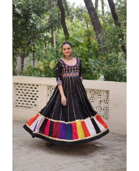 Navratri Roman Fabric with Thread & Gota Lace Work