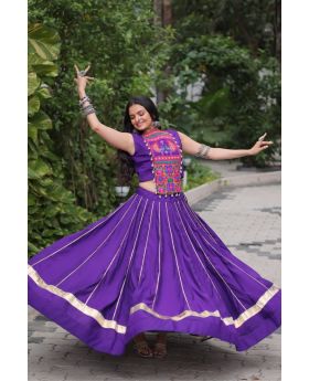 Navratri Silk Lehenga & Top Set with Gota & Gamthi Mirror Work