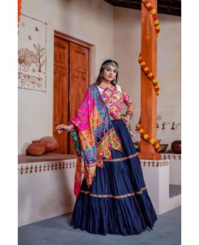 Navy Blue Rayon Navratri Lehanga Choli With Mirror