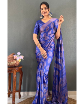 Banarasi Soft Moss Silk Saree in Navy Blue with Patch Work