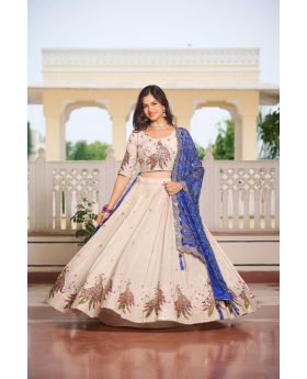 Navy Blue Navratri Special Tissue Silk Lehenga Choli Set Bandhej Dupatta