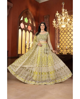 Neon Elegant Designer Lehenga Set Net Fabric with Embroidery