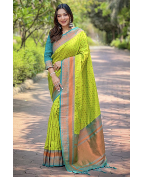 Tilak zari Neon Paithani Saree with 1000 butti idea