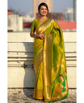 Soft silk sarees with floral patterns in neon Paithani