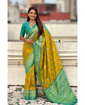Neon  Pure Patola Premium Silk Saree Zari Woven Work.