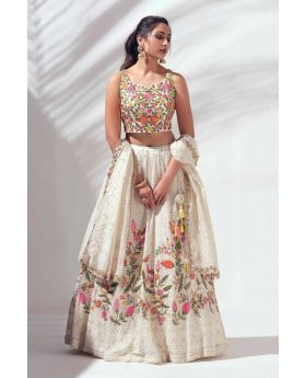 Off White Heavy Faux Georgette Lehanga Blouse Dupatta Set 