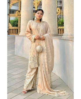 Offwhite Pure Heavy Chinnon Silk Sharara Dupatta Suit Set