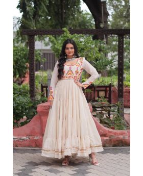 Offwhite Traditional Kora Cotton Gown for Navratri 