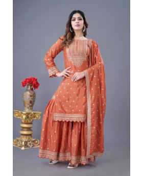 Orange Heavy Chinon Silk Sharara Dupatta Set