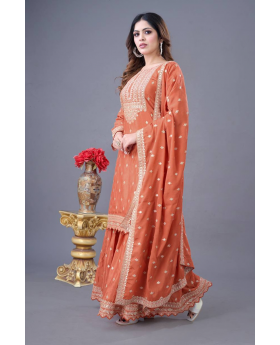 Orange Heavy Chinon Silk Sharara Dupatta Set