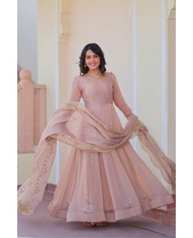 Peach Fendy Chiffon gown with Sequins Work