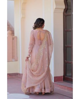 Peach Fendy Chiffon gown with Sequins Work